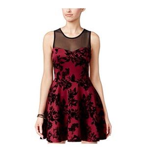 Trixxi Juniors' Illusion Velvet-Print Fit & Flare Dress - Juniors size XL